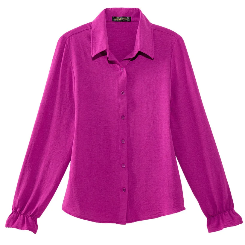 Women's Ruffle Long Sleeve Button Down Shirt - Image 2