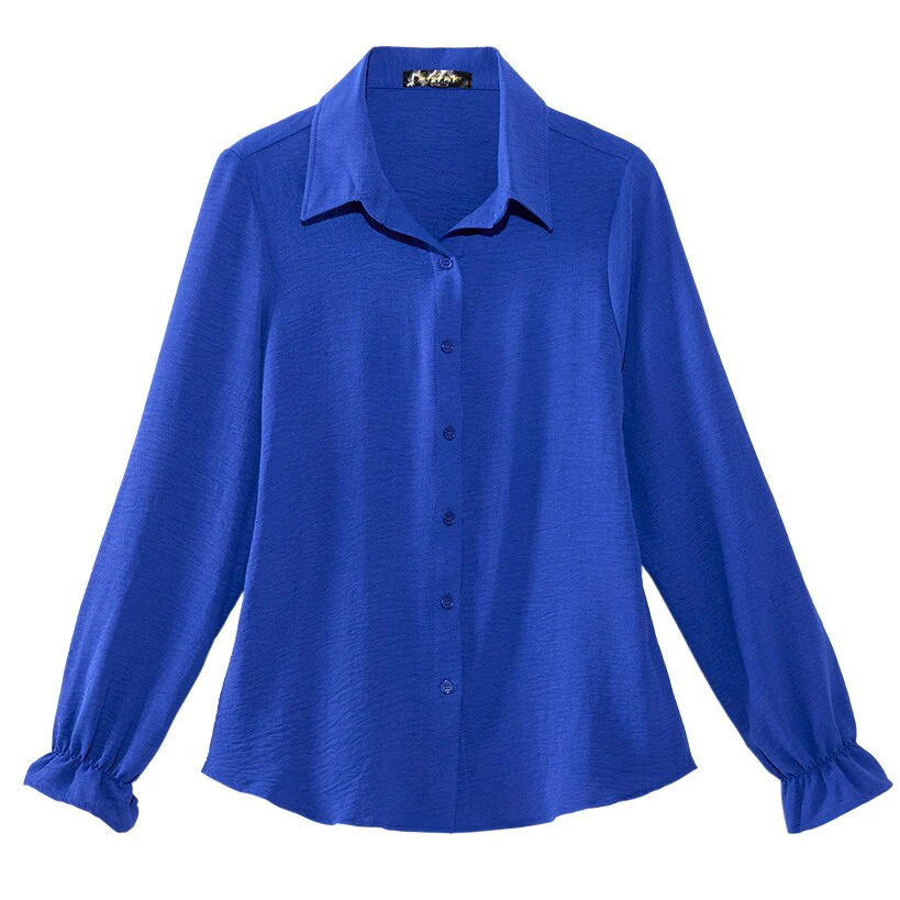 Women's Ruffle Long Sleeve Button Down Shirt - Image 4