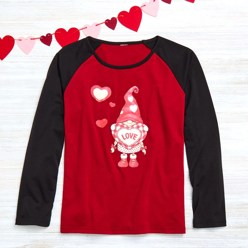 Women's Valentine's Day Jersey Gnome Red Black - Image 3