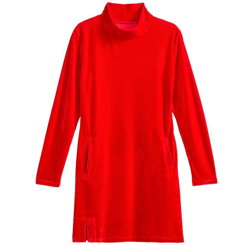 Women's Velour Long Tunic with Turtleneck - Image 2